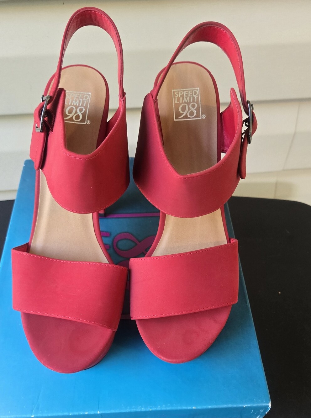 Speed Limit 98 Red Slingback Block Heel Sandals with Wide Front Strap